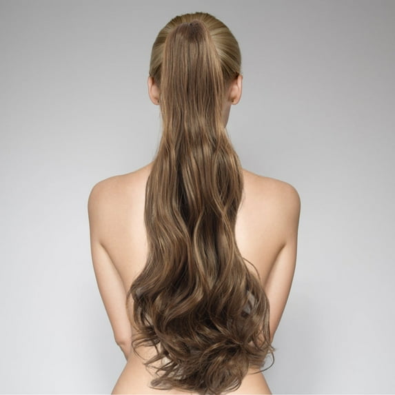 SDJMa Ponytail Extension,22 Inch Long Body Wave Ponytail hair Extension Synthetic Heat Resistant Wrap Around Drawstring Curly Wavy Ponytail Hairpieces for Women (A)