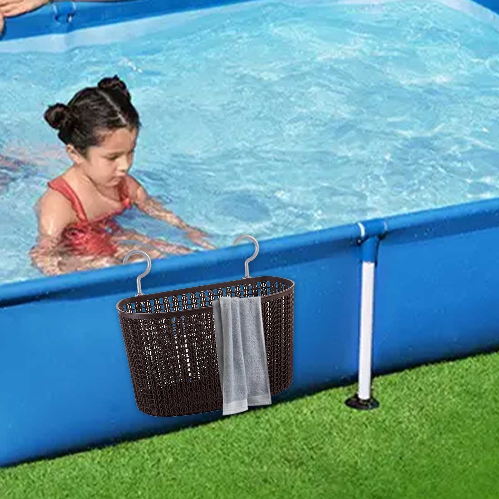 SDJMa Poolside Storage Basket Recycled Plastic Pool Cup Holder Above Ground Pool Accessories for Most Frame Pools 10x5x6 Inch