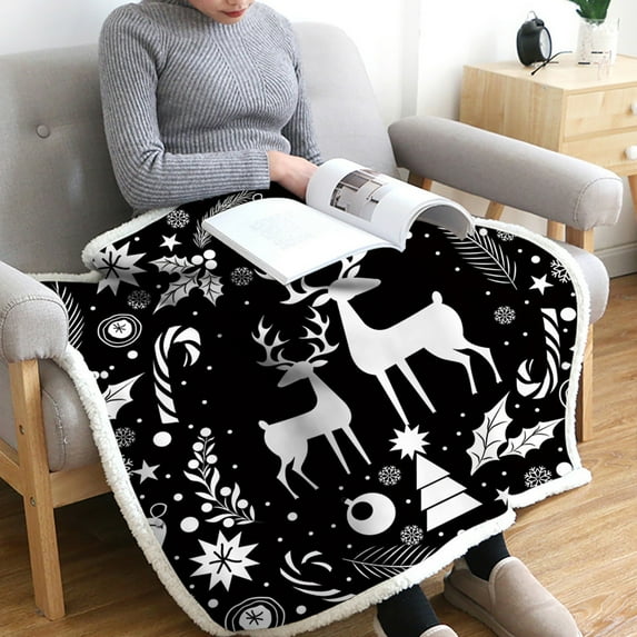 SDJMa Premium Christmas Sherpa Throw Blanket Christmas Decoration Snow Reindeers, Fleece, Plush, Warm, Cozy Reversible Microfiber Holiday Blanket 40 x 28