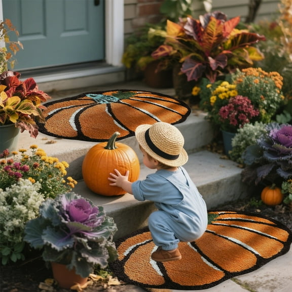SDJMa Pumpkin-Shaped Rug, Soft Halloween & Thanksgiving Doormat for Living Room, Bedroom, or Entryway, 40x60cm (A)