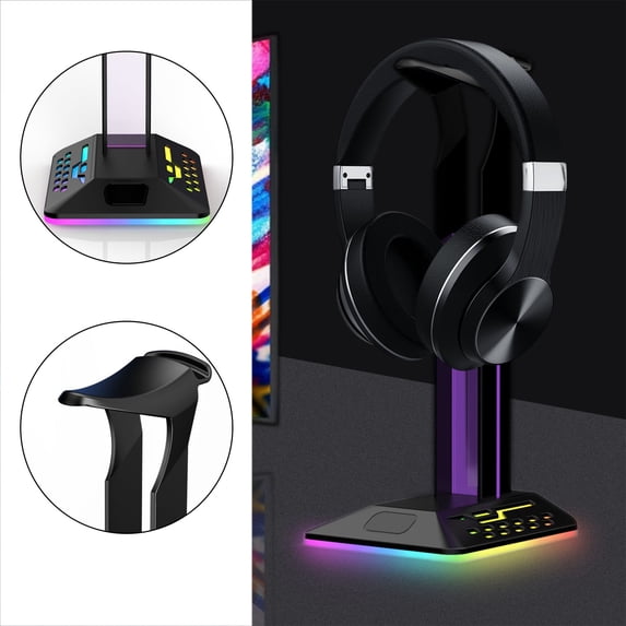 SDJMa RGB Gaming Headphone Stand Desk Headset Color Changing Hanger Base with 2 USB Ports for Desktop PC Gaming Earphone Accessories