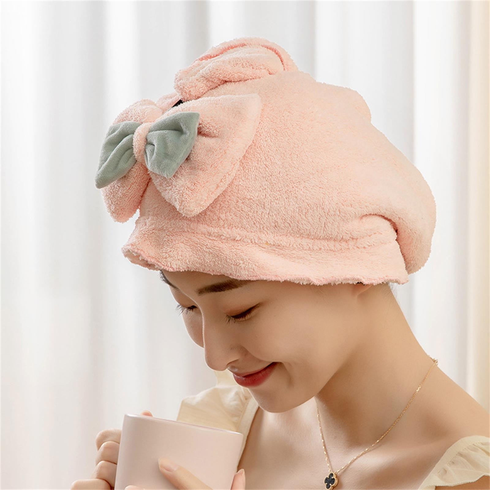 SDJMa Rapid Drying Towel Coral Velvet Bow Hair Towel Super Absorbent