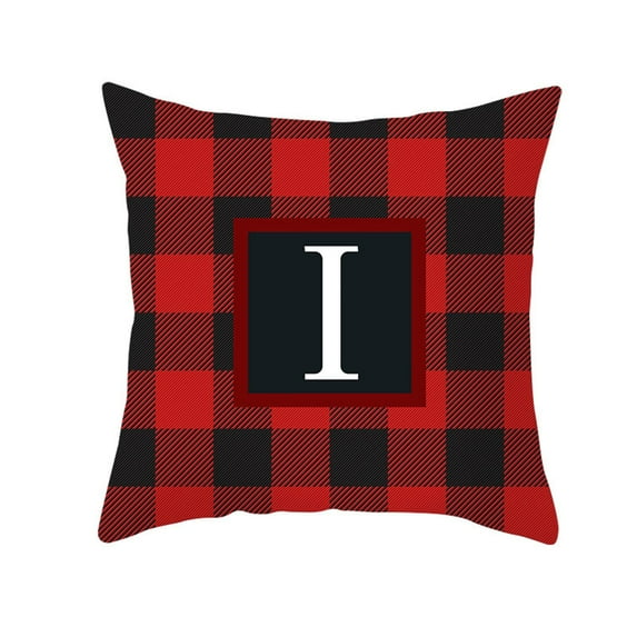 SDJMa Red and Black Buffalo Check Plaid Pillow Cover Farmhouse Home Decor Square Letter Monogram Throw Cushion Case for Car Couch Sofa 18 x 18 Inch Linen Pillowcase
