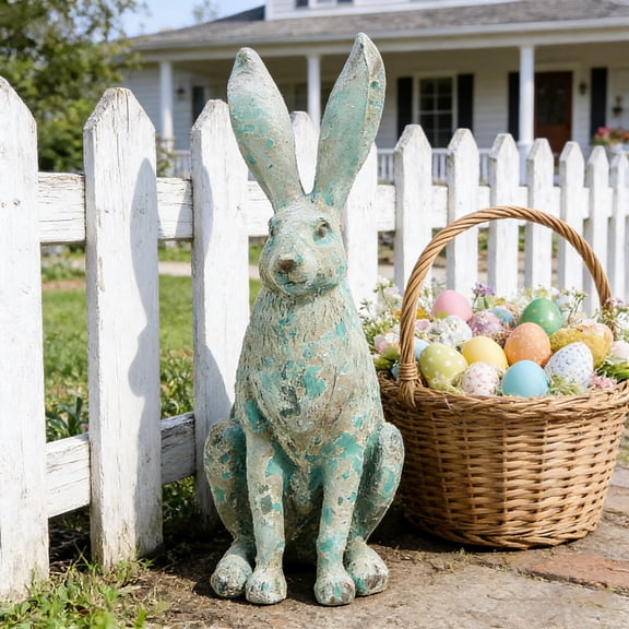 SDJMa Resin Rabbit Garden Statue, 14.1 Inch Large Easter Bunny Garden Statue for Outside Garden Yard Balcony Decor