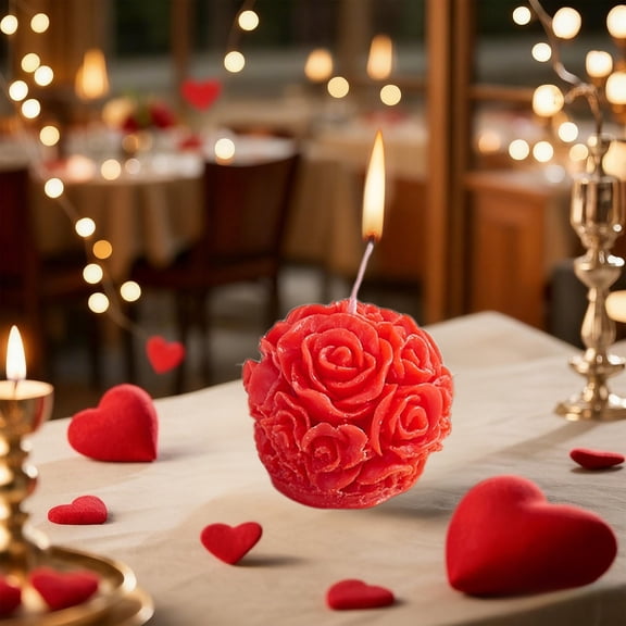 SDJMa Rose Ball Shaped Scented Candle, Rose Flower Soy Wax Aroma Art Decorative Candle for Wedding Party Photo Prop Table Centerpiece, Rose Gift for Her Women Mom Wife