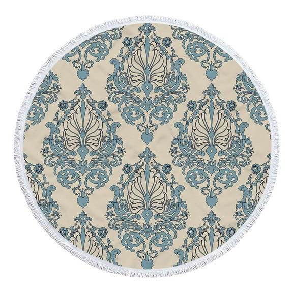 SDJMa Round Vintage Pattern Print Microfiber Beach Towels, 60" Oversized Sand Free Beach Towel, Super Absorbent Fast Dry Circle Swim Pool Yoga Mat, Wall Hanging Boho Decor with Tassels