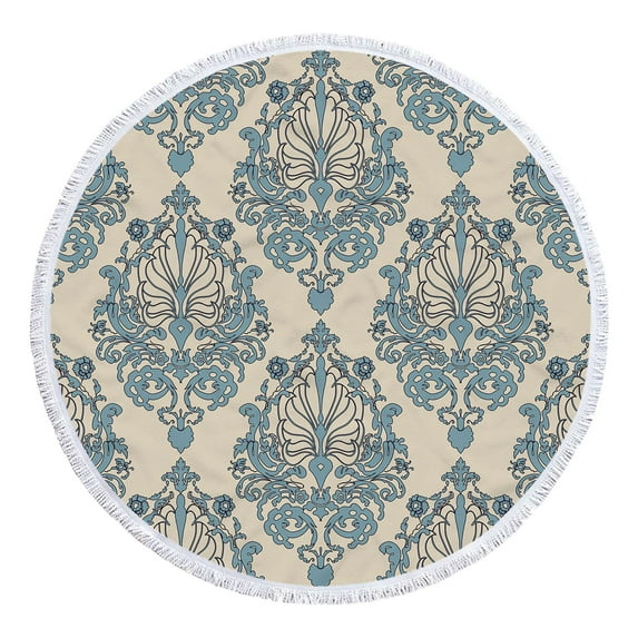SDJMa Round Vintage Pattern Print Microfiber Beach Towels, 60" Oversized Sand Free Beach Towel, Super Absorbent Fast Dry Circle Swim Pool Yoga Mat, Wall Hanging Boho Decor with Tassels