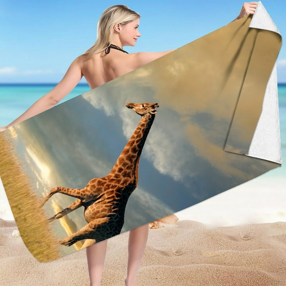 SDJMa Microfiber Beach Towels, Oversized, Quick Dry Sand Proof, Absorbent, Compact, Beach Blanket, Lightweight Towel for The Swimming, Sports, Beach, Gym - Giraffe Printed - 30x60inch