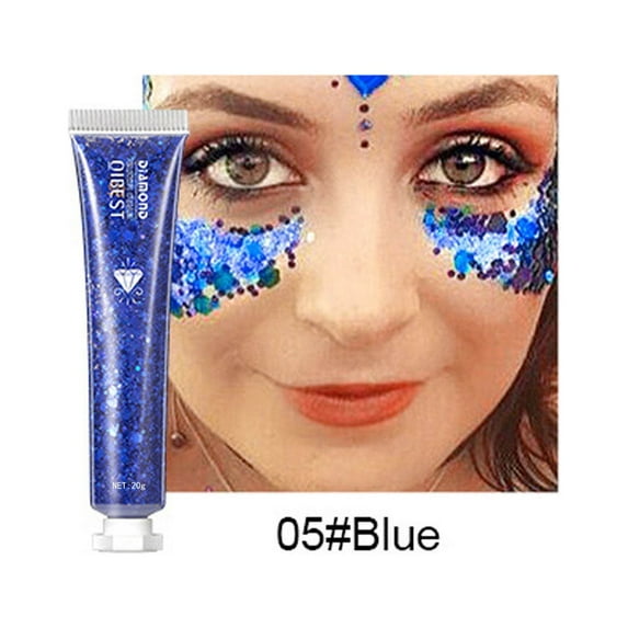 SDJMa Sequins Body Glitter Gel,Mardi Gras Face Glitter Singer Concerts Festival Rave Accessories,Mermaid Sequins Glitter Face Paint,Chunky Hair Sparkling Halloween Glitter Gel for Women(Blue)