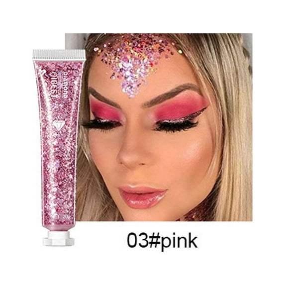 SDJMa Sequins Body Glitter Gel,Mardi Gras Face Glitter Singer Concerts Festival Rave Accessories,Mermaid Sequins Glitter Face Paint,Chunky Hair Sparkling Halloween Glitter Gel for Women(Pink)