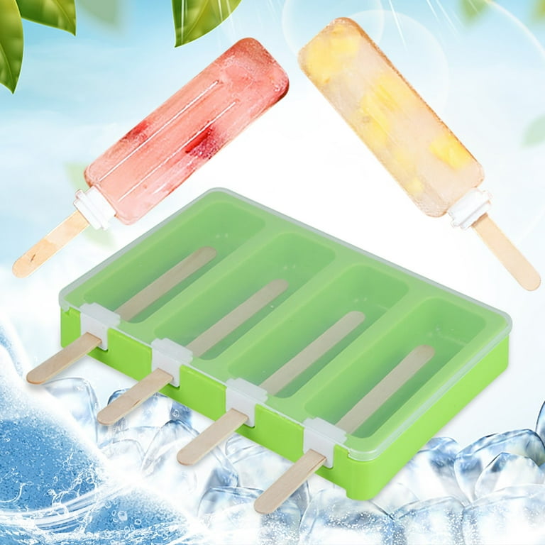Silicone Popsicle Molds 4 Cavities Large Cakesicles Silicone Mould Oval  Cakesicle Mold Bpa Free Homemade Cake Pop Mold with Lid & 100 Wooden Sticks
