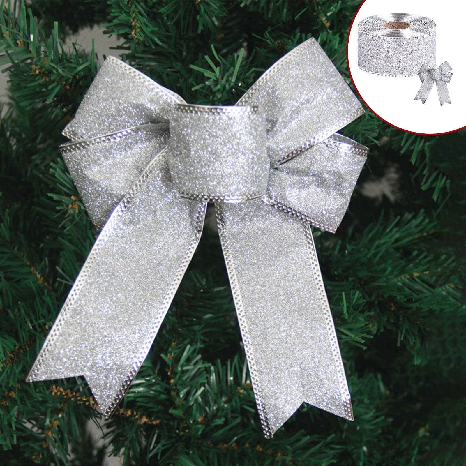 SDJMa Silver Ribbon Wired Glitter Wired Ribbon Copper Christmas