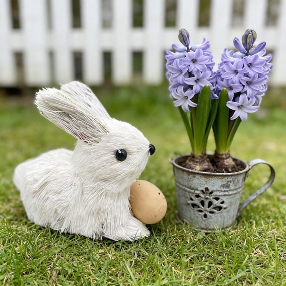 SDJMa Sisal Baby Bunny Easter Decoration, Cute White Rabbit Figurine for Spring Summer Farmhouse Home Tiered Tray Decor