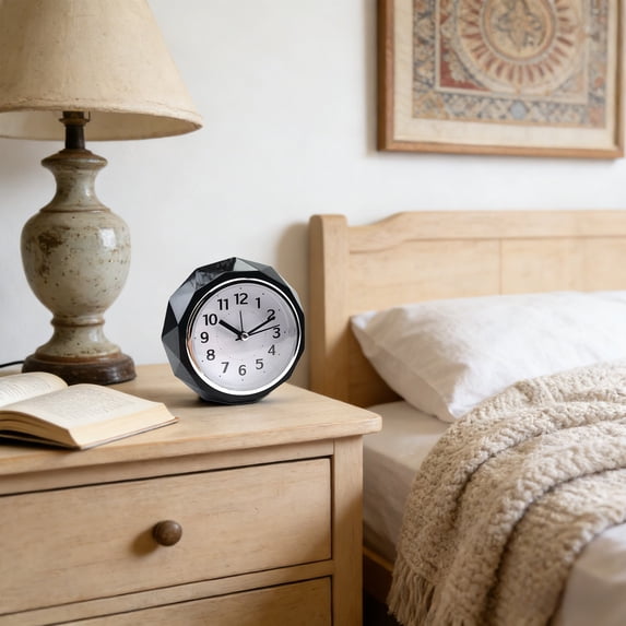 SDJMa Small Alarm Clock, Battery Operated Diamond Shaped Silent Clock with LED Night Light and Snooze Mode for Bedroom Bedside Desk Decor