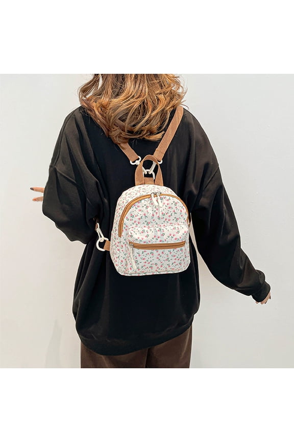 Small Backpack For Women, Cute Flowers Printed Mini Shoulder Bag with Adjustable Strap, Lightweight Backpack Purse for Lady