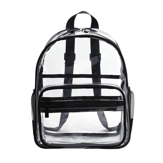 SDJMa Small Clear Backpack Stadium Approved 11.8"x9.4"x5.5" Mini Clear Stadium Concert Festival Bag, Transparent Bag with Side Water Holder & Front Zipper Pocket