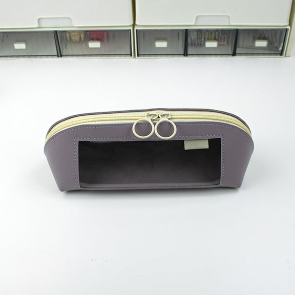 SDJMa Small Clear Makeup Bag, Transparent PU Leather Makeup Brush Case with Zipper, Waterproof Cosmetic Organizer Pouch for Women Travel Home Office