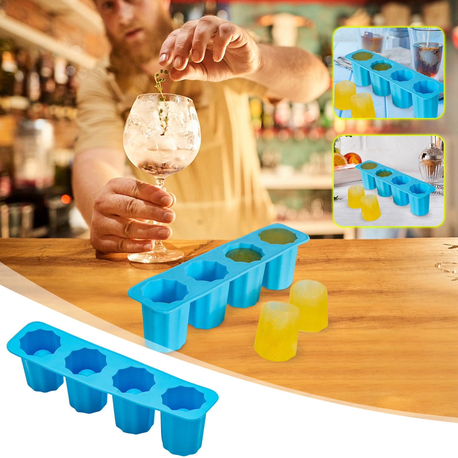 Dropship 1pc Silicone Shot Glass Ice Molds; Ice Cube Trays For Freezer With  4 Cavities; Ice Shot Glass Mold Reusable Whiskey Glass Ice Cubes; Holds 1oz  Each; 1.3 Inch Ice Shot Glass