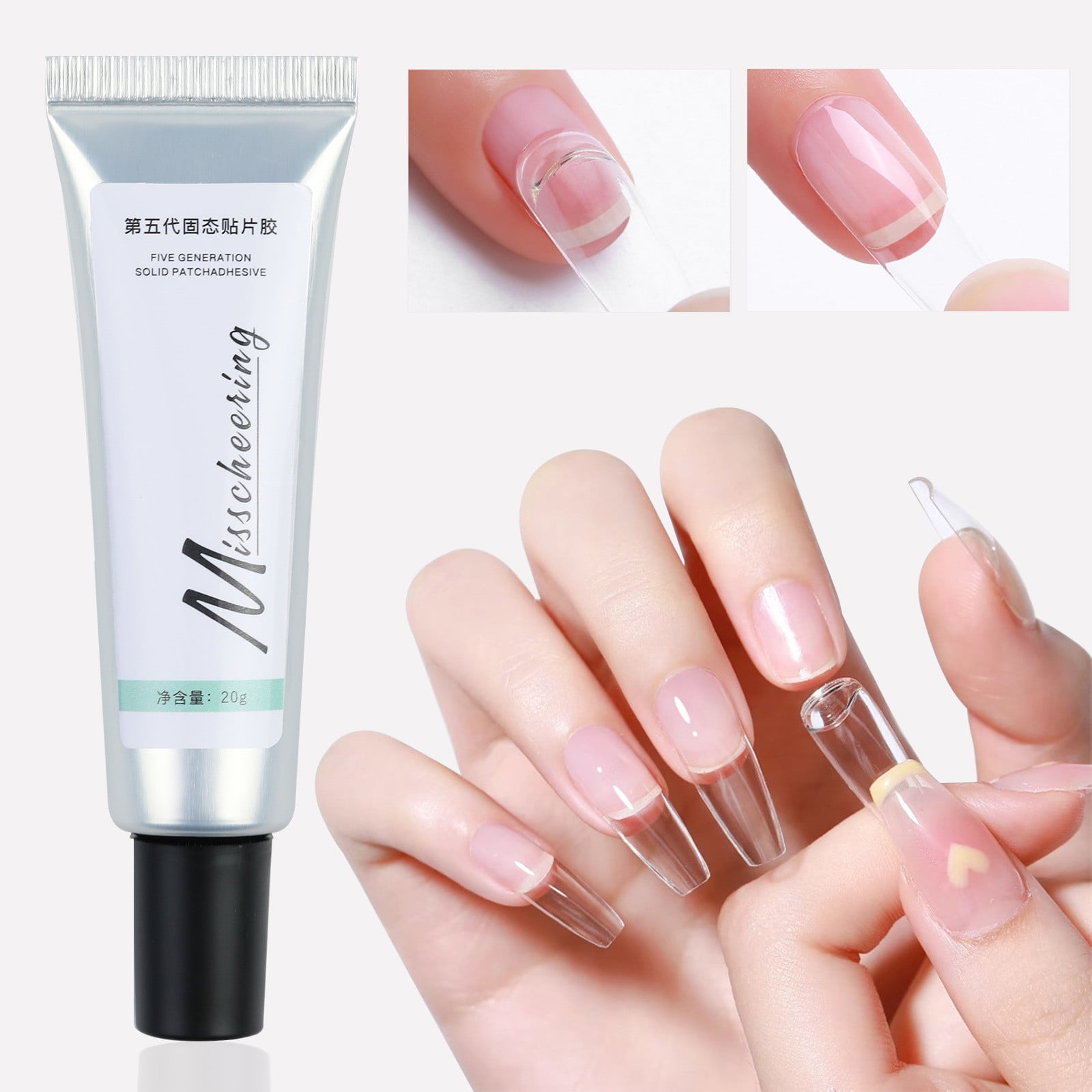 SDJMa Solid Nail Tips Glue Gel Lamp Curing Needed Soak Off Soft Gel Nail Tips Glue Super Strong Nail Glue Gel for Acrylic Nails Extension Fake Nail Tips Press On Glue for Gel 20g