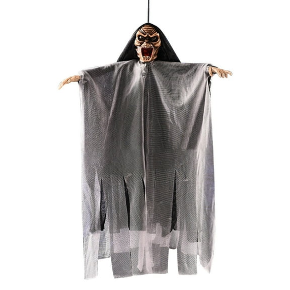 SDJMa Sound Activated Effect Halloween Hanging Ghost Decorations with Light Up Eyes and Screaming Sound, Voice Control Animated Skeleton for Haunted House Yard Indoor Outdoor Decor