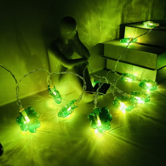 SDJMa St Patrick’s Day String Lights, 10ft 20LEDs Green Shamrock LED String Light for Irish Lucky Day Home Decor Party Supplies, Battery Operated (Battery Not Included)