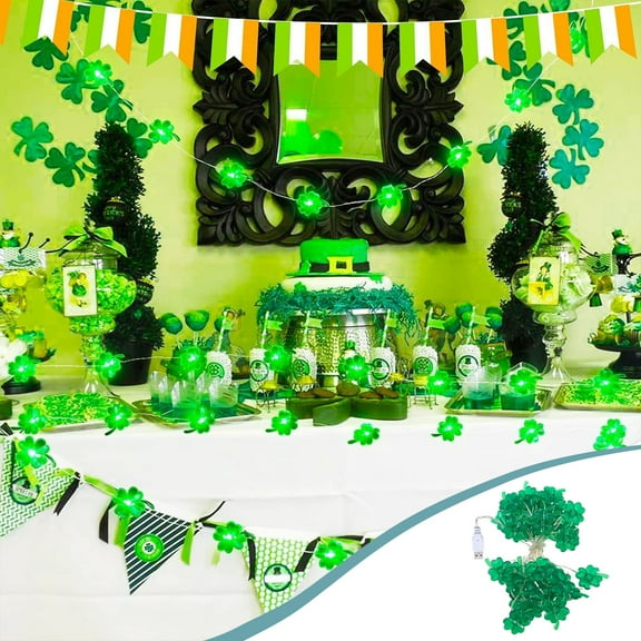 SDJMa St Patrick’s Day String Lights, 6.6ft 20LEDs Green Shamrock LED String Light for Irish Lucky Day Home Decor Party Supplies, USB Plug-in