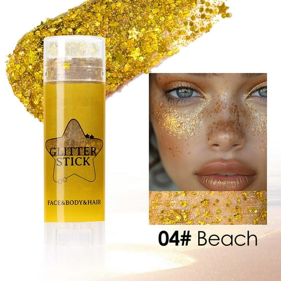 SDJMa Stage Party Sequin Stick - Multi-Purpose Glitter Gel for Eyes, Lips & Cheeks | Long-Lasting 3D Shine | Safe & Easy to Apply (Yellow)