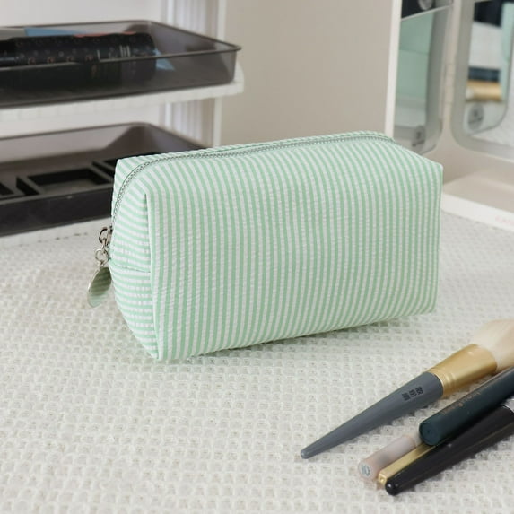 SDJMa Stripe Makeup Bag for Women, Waterproof Cosmetic Pouch Travel Toiletry Organizer, Fashionable Grooming Bag with Striped Pattern for Daily Use and Gift Ideas (B)