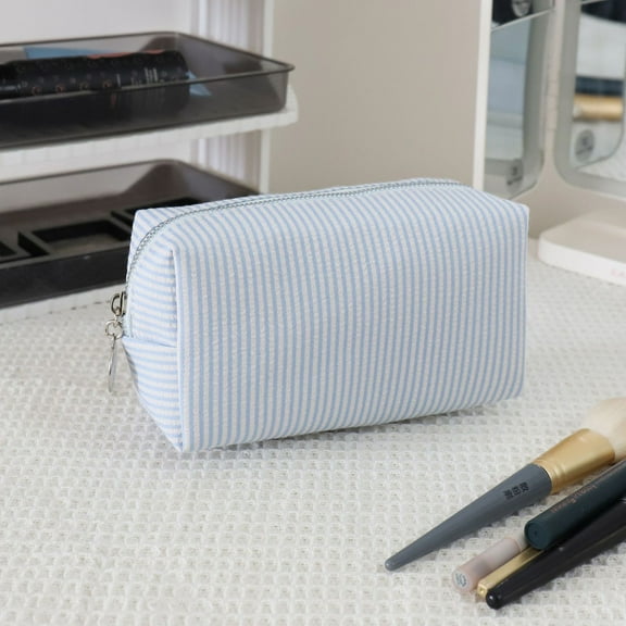 SDJMa Stripe Makeup Bag for Women, Waterproof Cosmetic Pouch Travel Toiletry Organizer, Fashionable Grooming Bag with Striped Pattern for Daily Use and Gift Ideas (C)