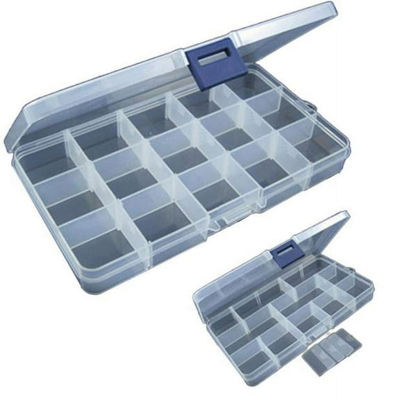 SDJMa Tackle Boxes, Plastic Box, Plastic Storage Organizer Box with Removable Dividers - Fishing Tackle Storage - Box Organizer,15 Slots Adjustable Plastic Fishing Lure Hook Tackle Box