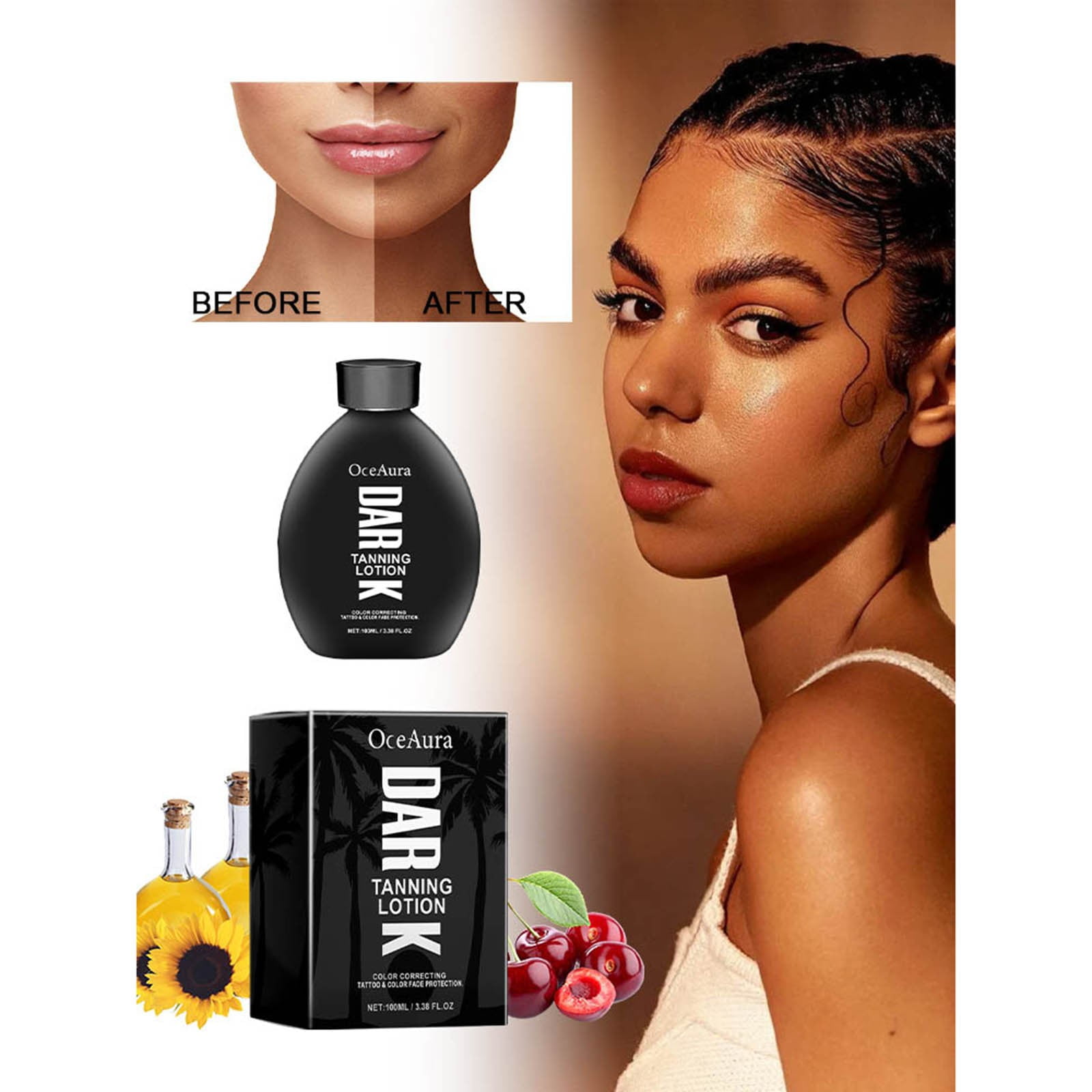 SDJMa Tanning Bed lotion Black Bronzer Lotion 100ml-Hydrating Sunflower And Fruit Essence Natural Sunscreen Repair Oil
