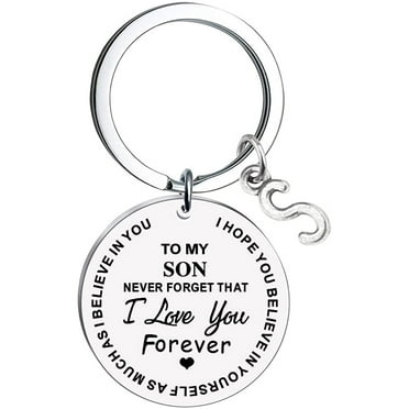 SDJMa To My Son Inspirational Gift Keychain With Letter-S Pendant From Dad Mom Never Forget That I Love You Forever Birthday Graduation Gifts Endant