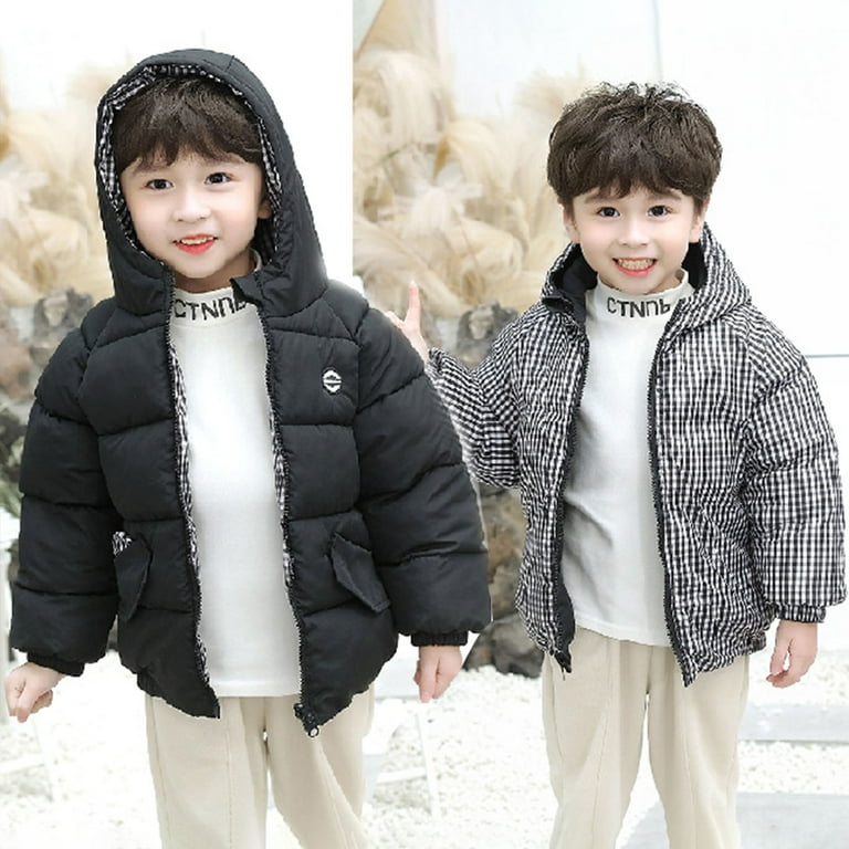 SDJMa Toddler Baby Boys Girls Autumn Winter Cotton Padded Jacket With  Velvet Lining Hooded Zipper Jacket Coat