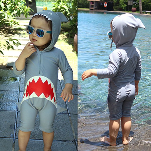 SDJMa Toddler Baby Boys Swimwear Long Sleeve Fish Modelling Printed