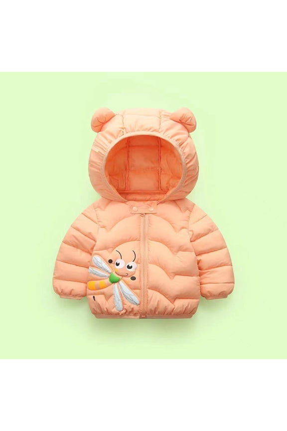 Toddler Baby Girls Coat Cute Cartoon Dragonfly Windproof Jacket Puffer Jacket Warm Padded Jacket Bear Ears Hooded Coat Kids Fall Winter Clothes