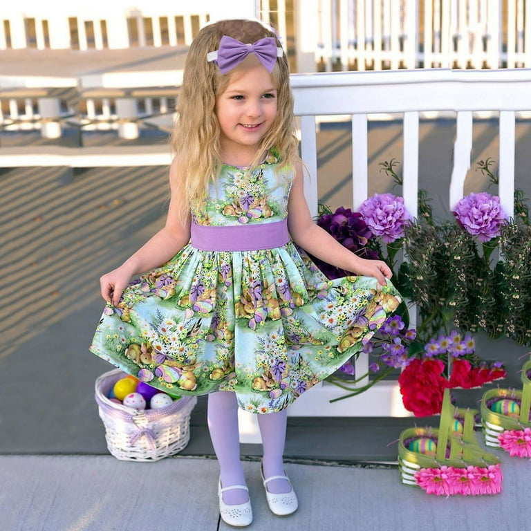 SDJMa Toddler Baby Girls Sleeveless Easter Cartoon Rabbit Printed Princess Dress
