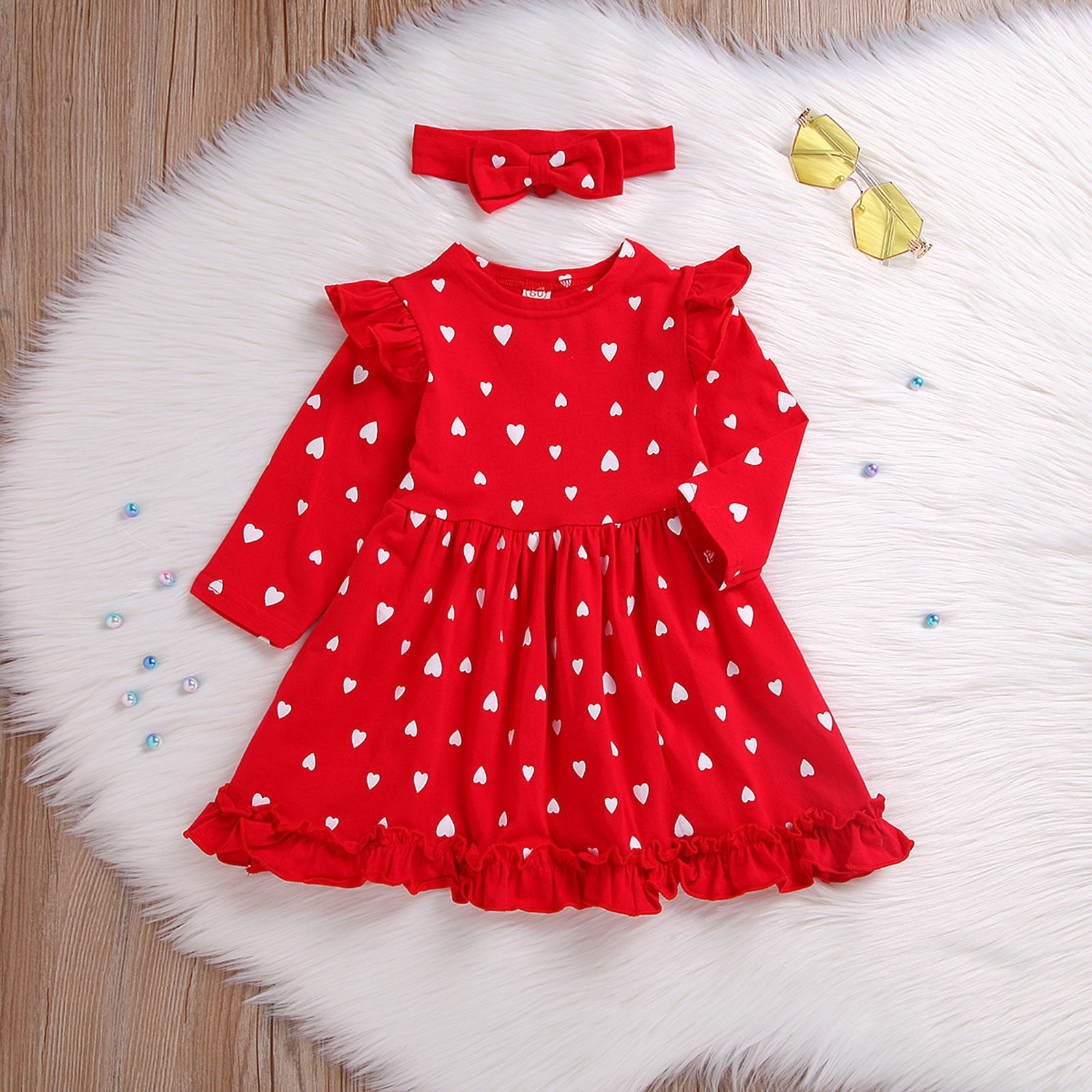 SDJMa Toddler Baby Girls Valentine's Day Hearts Printing Ruffles