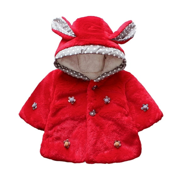 SDJMa Toddler Baby Girls Winter Bow Ears Hooded Thicken Warm Outerwear Hoodie Jacket Coat Cloak