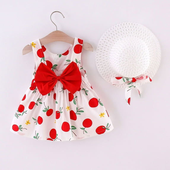 SDJMa Toddler Baby Kids Girls Sleeveless Oranges Print Princess Dress Hat Outfits