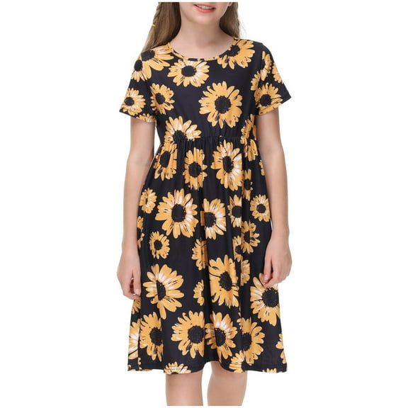 SDJMa Toddler Kids Baby Girls Fashion Cute Short Sleeve Flowers Pattern Princess Dress