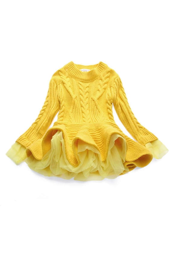 Toddler Kids Baby Girls Knitted Sweater Winter Crochet Dress with Tulle Pullover