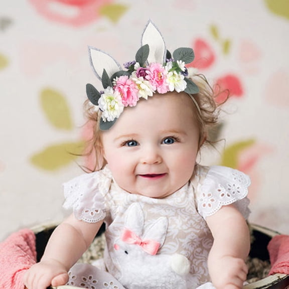 SDJMa Toddler Kids Baby Grils Flower Bunny Ear Wreath Beach Head Accessories