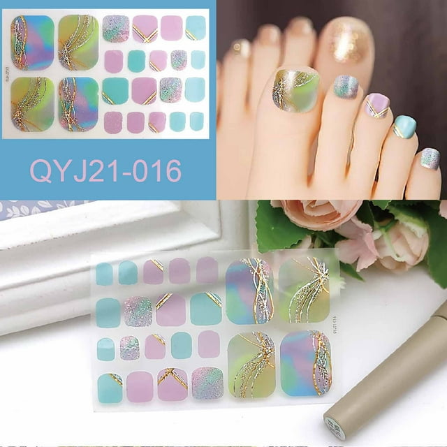SDJMa Toe Nail Stickers Full Nail Wraps Self Adhesive Toenail Polish Strips Toes Nail Stickers Toenail Stickers Polish Manicure Sticker with Nail File