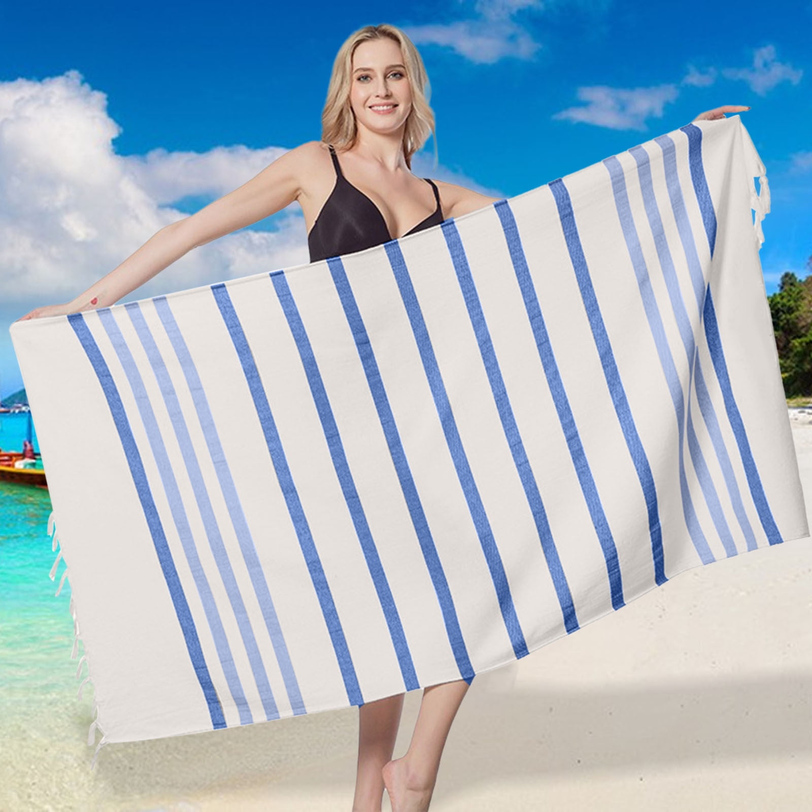 SOLTAKO XXL 2x Turkish Beach Towels - Quick Dry - Sand Free - Oversized Fouta Peshtemal - 100% Cotton - Hand Woven Bath Towel - Light Blanket