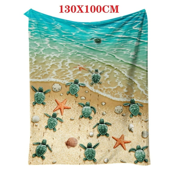 QISIWOLE Turtle Blanket Ocean Sea Turtle Throw Blanket Turtle Printed Flannel Fleece Blanket for Kids Plush Fuzzy Blanket for Sofa Chair Bed Office Camping (51inchx39inch Blue) Under Sea Turtle