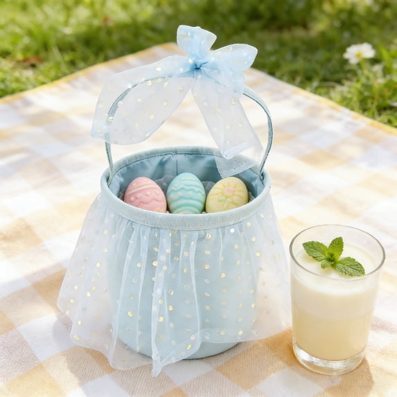 SDJMa Tutu Easter Basket, Candy Basket with Handle for Egg Hunt Party Favors Supplies