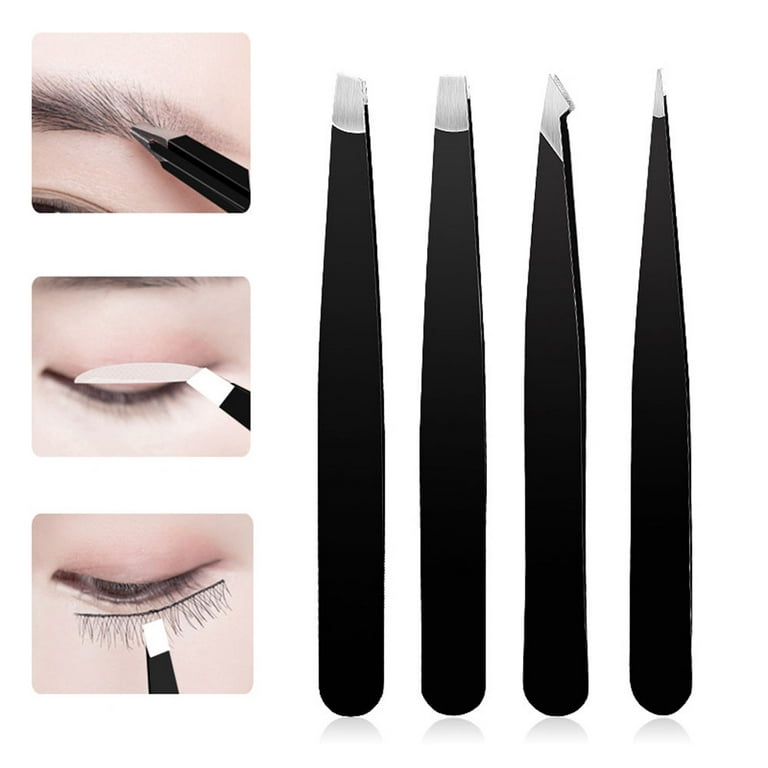 4 Pcs Eyelash and Eyebrow Tweezers Point Tweezers Angled Tweezers for –  BABACLICK
