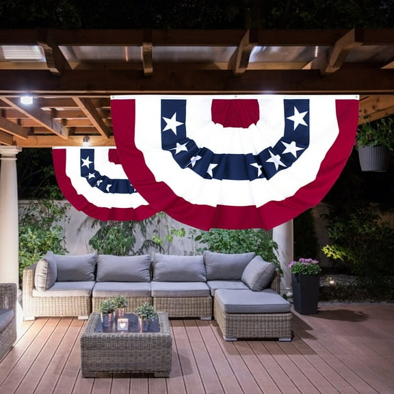SDJMa USA Pleated Fan Flag American US Bunting Flag Patriotic Half Fan Banner Flag with Canvas Header and Brass Grommets for 8th of July Memorial Day Indoor Outdoor Decoration