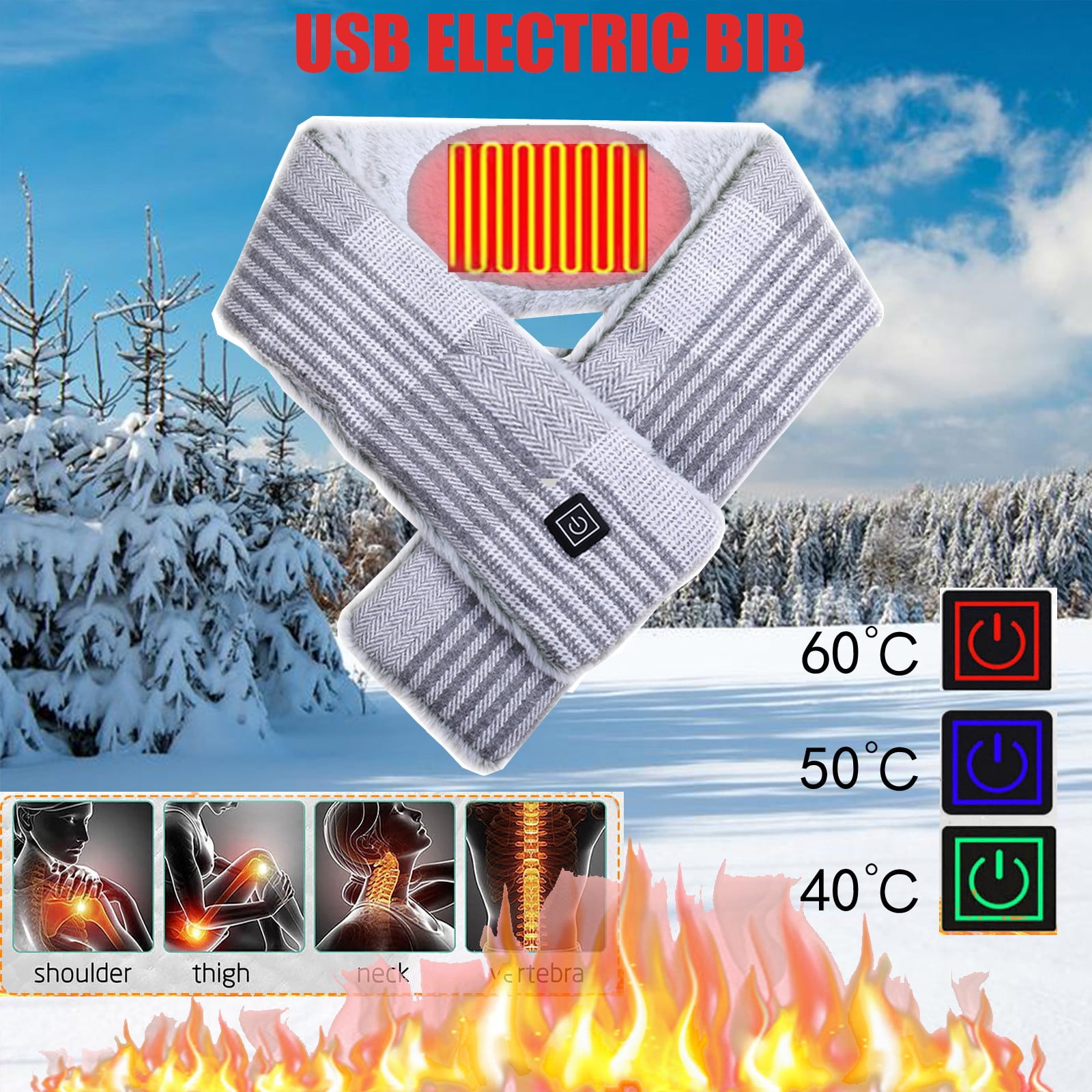SDJMa USB Heated Scarf, Portable Electric Neck Heating Pad Wrap for