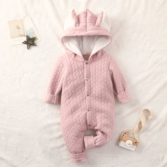 SDJMa Unisex Baby Boy Girl Romper Cotton Hooded Bodysuits, Toddler Bunny Rabbit Ear Long Sleeve Pajamas for 0-2 Years